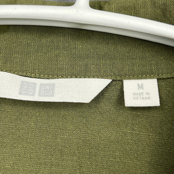 Uniqlo Button Up Women's Medium Green Linen Blend Open Collar Short Sleeve Shirt - Picture 2 of 9